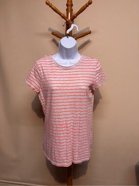 Women’s Anne Taylor Loft Striped Short Sleeve Tee - Coral and Grey